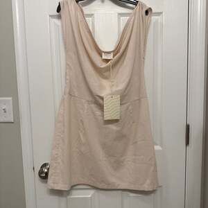 Allfenix One Shoulder Mini Dress in Natural Linen